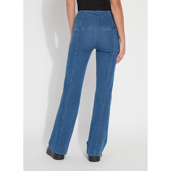 Women’s High Waisted Stretch Wide Leg Jeans Dark Wash Pull-On Comfort - Picture 3 of 7